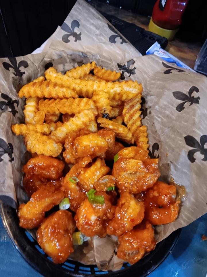 Sauced wings and fries